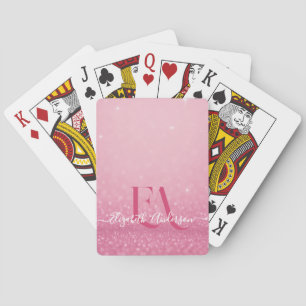 Jeu De Cartes Parties scintillant rose - Nom et initiales person