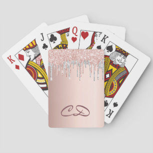 Jeu De Cartes parties scintillant rose or rose argent  monogramm