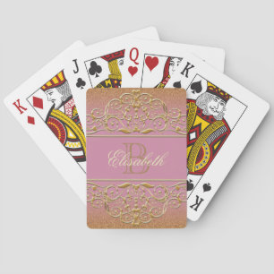 Jeu De Cartes Parties scintillantes de monogramme d'or et roses