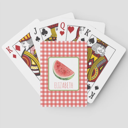 Jeu De Cartes Pastèque d'été et carreaux Gingham rouge (dos)