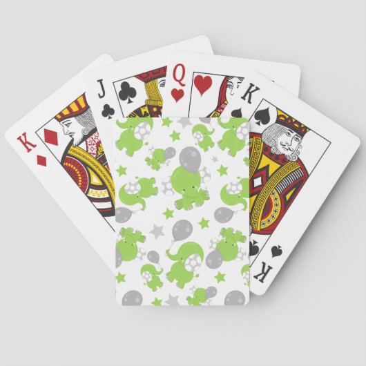 Jeu De Cartes Pattern of Green Elephants, Cute Elephants, stars (dos)