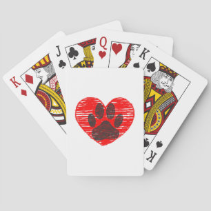 Jeu De Cartes Paw Chien Croquis Dans Le Coeur Rouge