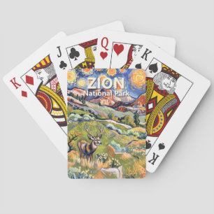 Jeu De Cartes Paysage Coloré Animaux Cerfs Zion Texte Personnali
