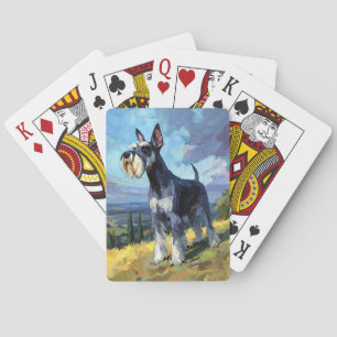 Jeu De Cartes Paysage ensoleillé de campagne avec un Schnauzer -