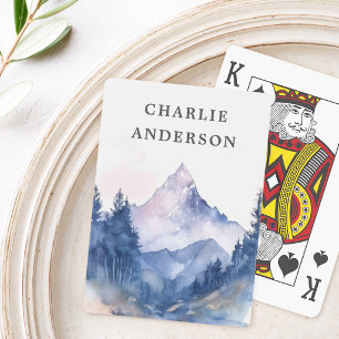 Jeu De Cartes Paysage forestier aquarelle de montagne et d'arbre