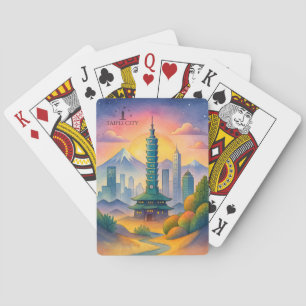 Jeu De Cartes Paysage urbain de Taipei Taïwan aquarelle