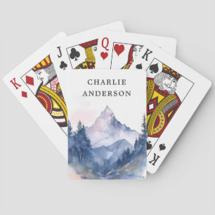 Jeu De Cartes Paysages des montagnes et des arbres de l'aquarell