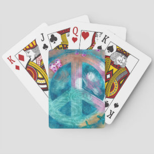 Jeu De Cartes Peace Sign Beach Turquoise Abstrait Pink Hippie Bo