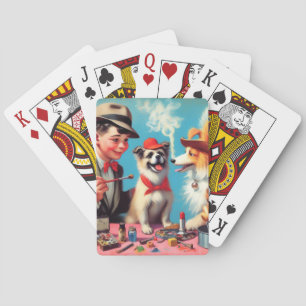 Jeu De Cartes Peinture à l'huile rétro Chiens heureux
