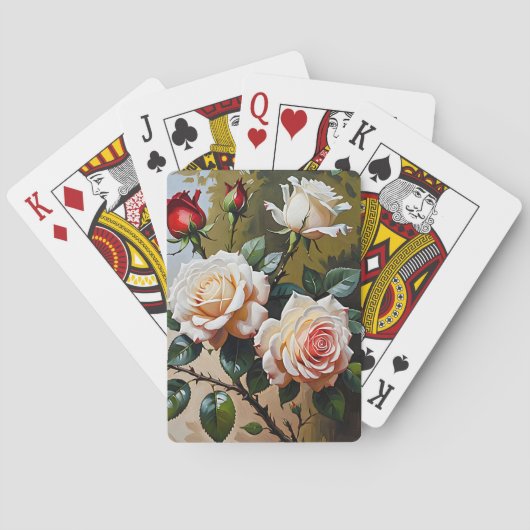 Jeu De Cartes Peinture à l'huile rose blanche et rouge (dos)