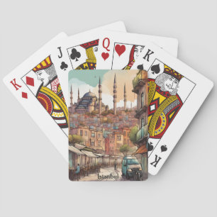 Jeu De Cartes Peinture aquarelle colorée de la skyline d'Istanbu