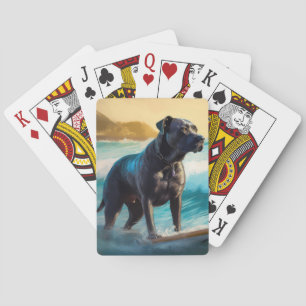 Jeu De Cartes Peinture de Cane Corso faisant du surf sur la plag