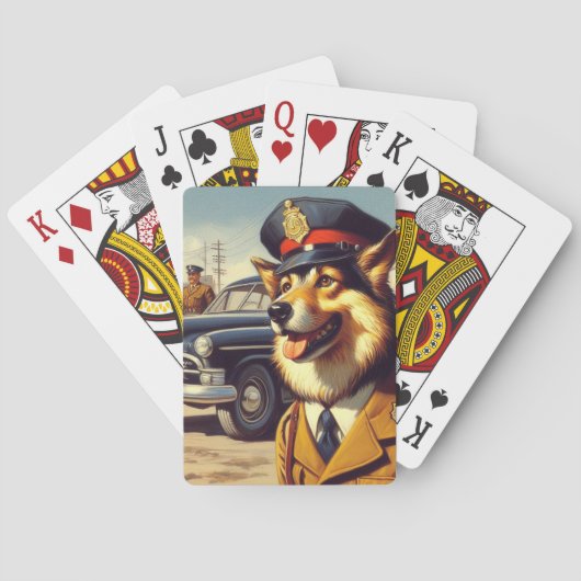 Jeu De Cartes Peinture de chien de police rétro (dos)