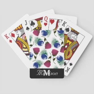Jeu De Cartes Peinture de fleurs à l'aquarelle Roses Bleu Bourgo