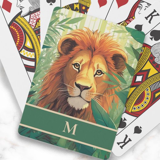 Jeu De Cartes Peinture de jungle de lion monogramme initial