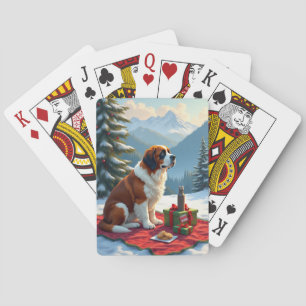 Jeu De Cartes Peinture de Noël Pique-Nique d'Hiver St-Bernard