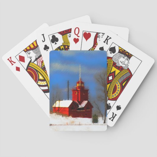 Jeu De Cartes Peinture de phare rouge - Art original (dos)