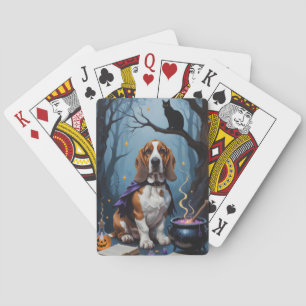 Jeu De Cartes Peinture fantaisiste d'Halloween de chien Basset H