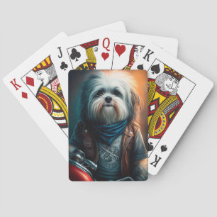 Jeu De Cartes Peinture numérique d'un chien havanais sur vélo