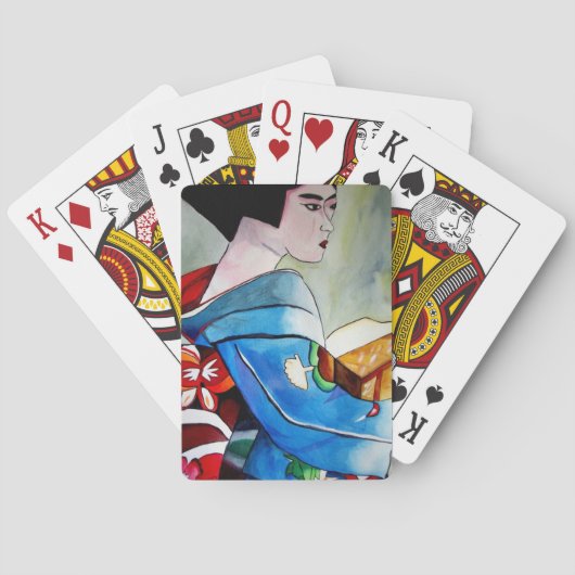 Jeu De Cartes peinture originale d'aquarelle japonaise Geisha (dos)