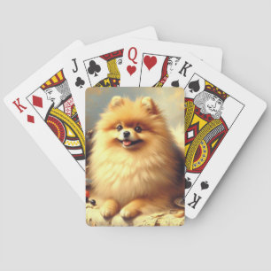 Jeu De Cartes Peinture vintage de Chien de Poméranie