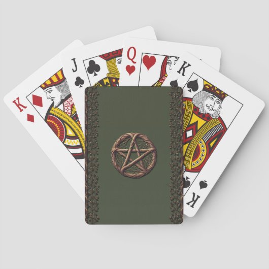Jeu De Cartes Pentacle de brindille de bois vert olive Wiccan (dos)