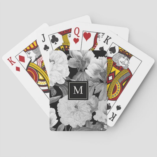 Jeu De Cartes Peonies noires et blanches Aquarelle Monogramme fl (dos)