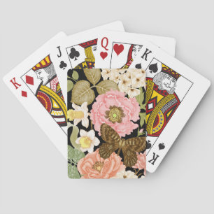 Jeu De Cartes Peonies Roses vintages : Motif Floral Noir