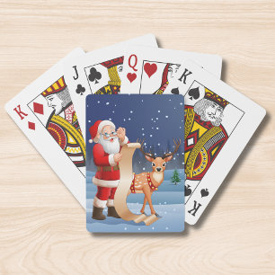 Jeu De Cartes Père Noël vérifiant sa liste Renne de Noël