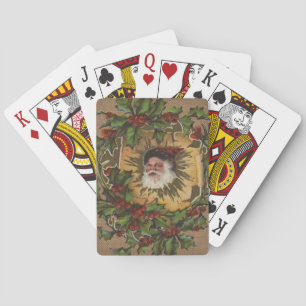 Jeu De Cartes Père Noël Vintage Antique Houx Noël