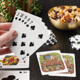 Jeu De Cartes Père Noël vintage avec des lutins dans l'atelier d