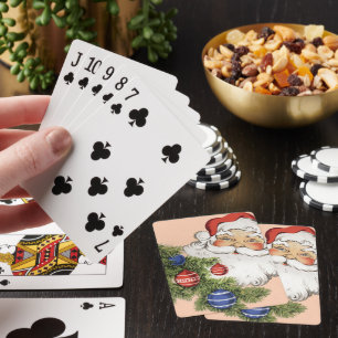 Jeu De Cartes Père Noël vintage de Noël avec ornements d'arbre