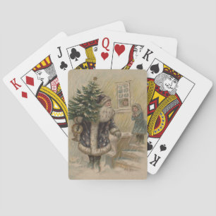 Jeu De Cartes Père Noël Vintage Neige Arbre de Noël