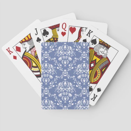 Jeu De Cartes Périwinkle bleu et blanc Damas (dos)