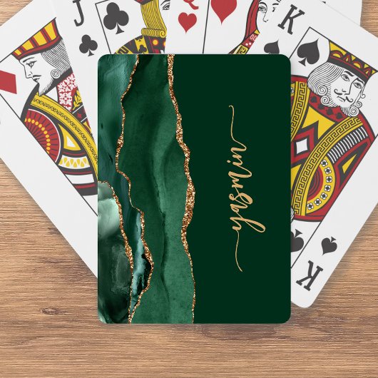 Jeu De Cartes Personalized Signature Emerald Green Gold Agate