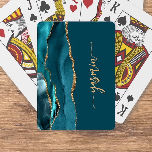 Jeu De Cartes Personalized Signature Teal Blue Gold Agate