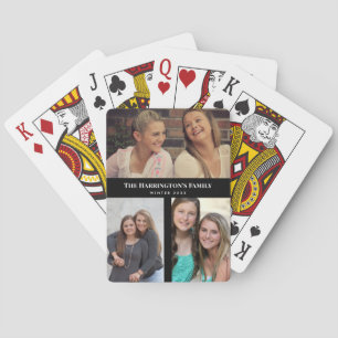 Jeu De Cartes Personnalisé 3 sections Famille Photo Collage Blac