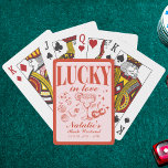 Jeu De Cartes Personnalisé Las Vegas Bachelorette Party<br><div class="desc">Faites de votre bachelorette une fête inoubliable avec nos cartes de poker Customisées "Lucky in Love" rose et rouge Las Vegas Bachelorette Party. Ces cartes vibrantes combinent plaisir et fonctionnalité, capturant parfaitement l'esprit d'un week-end thématique "Drunk in Love". Avec des motifs ludiques comme "Vegas Before Vows" et "Lucky in Love...</div>