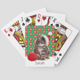 Jeu De Cartes Personnaliser le nom Noël Kitten dans un chapeau d
