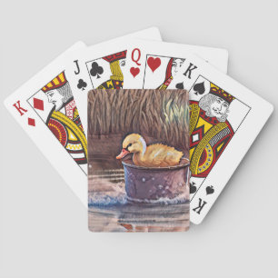 Jeu De Cartes Petit Canard Jaune Jouant Dans Le Seau
