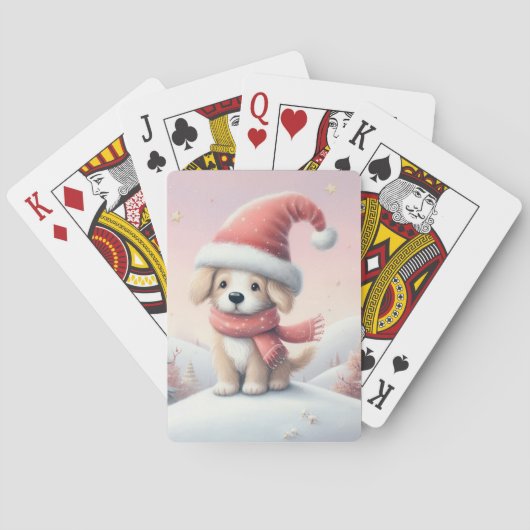 Jeu De Cartes Petit chiot de Noël en chapeau santa (dos)