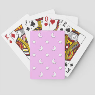 Jeu De Cartes Petites étoiles blanches et lunes sur fond rose