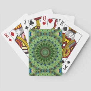 Jeu De Cartes Pétoncle en plumes Mandala Emerald et symétrie ble