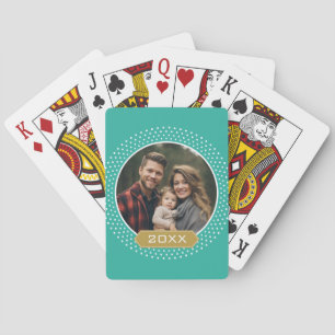 Jeu De Cartes Photo avec cadre de point Polka Turquoise et année
