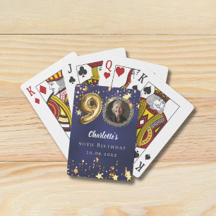 Jeu De Cartes photo d'anniversaire 90 ans bleu marine étoiles do