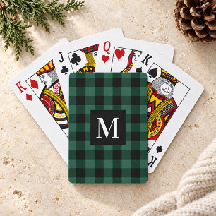 Jeu De Cartes Photo de monogramme à carreaux de buffle vert rust