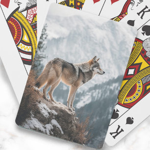 Jeu De Cartes Photo Loup Gris Montagnes Neige