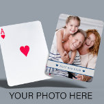 Jeu De Cartes Photo personnalisée famille de texte personnalisée<br><div class="desc">Faites vos propres cartes de jeu avec votre photo et texte encadré par deux coeurs avec un look gris et marine masculin.                Il peut s'agir d'un joli souvenir pour votre famille ou d'un beau cadeau pour votre père,  grand-père,  oncle pour son anniversaire,  Noël ou Fête des pères.</div>