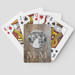 Jeu De Cartes Photo personnalisée Monogramme Mariage en bois rus