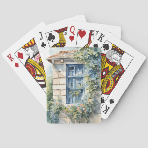 Jeu De Cartes Pierre Bleu Fenêtre Mur Chaumière Vignes